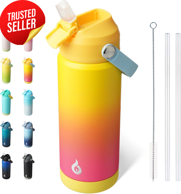Insulated Water Bottle 18oz Stainless Steel Straw