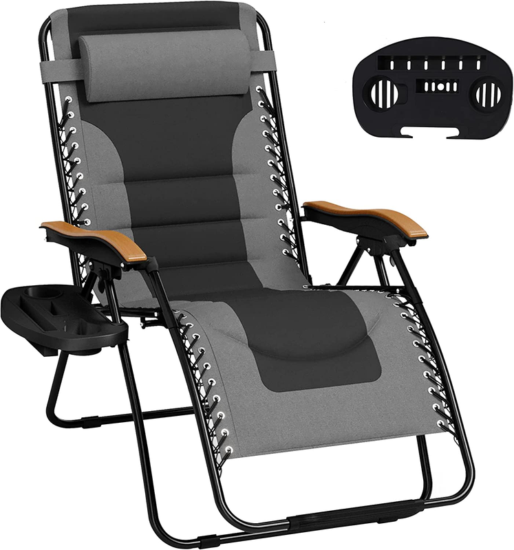 Zero Gravity Chairs, Oversized Patio Recliner Chair, Padded Folding Lawn Chair w