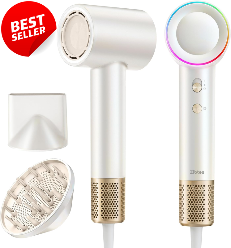 High Speed Hair Dryer 160000 RPM Ionic Low Noise Diffuser Curly Hair White - US
