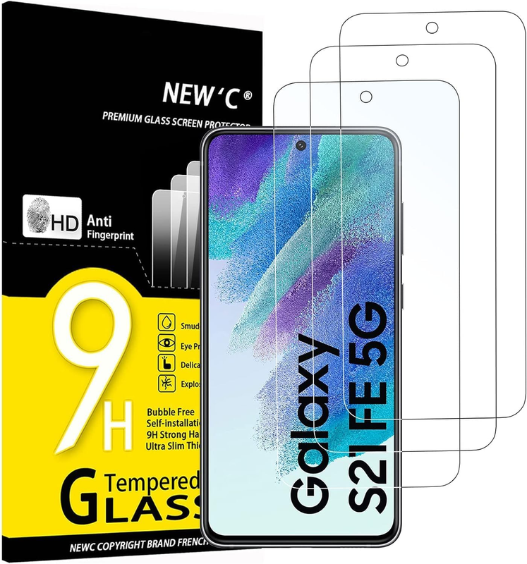 3 Pack Designed for Samsung Galaxy S21 FE 5G Screen Protector Tempered Glass,Cas