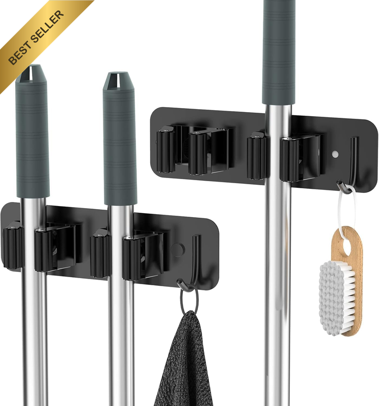 Heavy Duty Stainless Steel Mop and Broom Holder, Wall Mount Organizer Rack with 