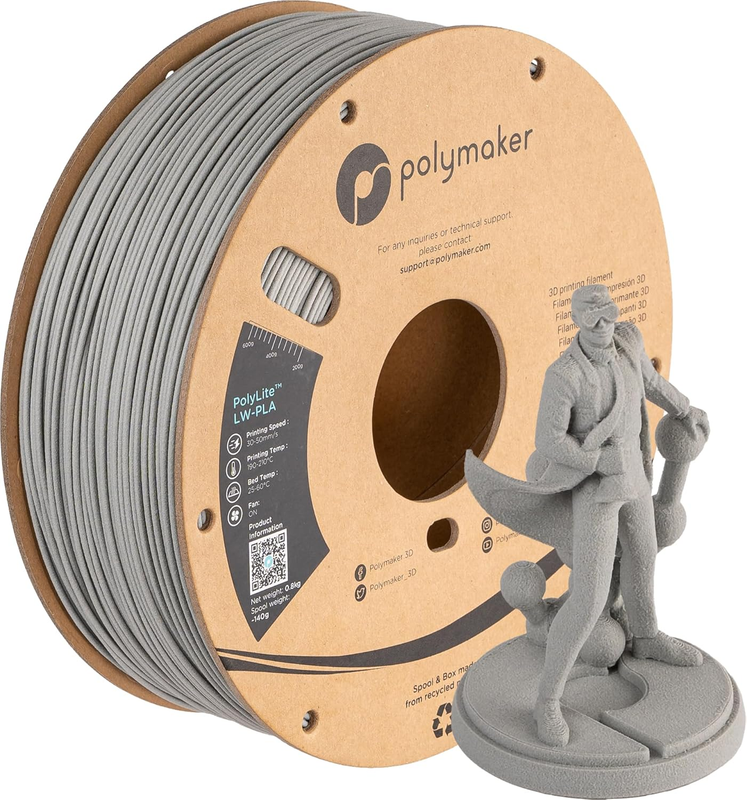 Light Weight PLA Filament 1.75Mm Grey 0.8Kg, Polylite 3D Printer PLA Filament Grey Low Density, Print with Most 3D Printers