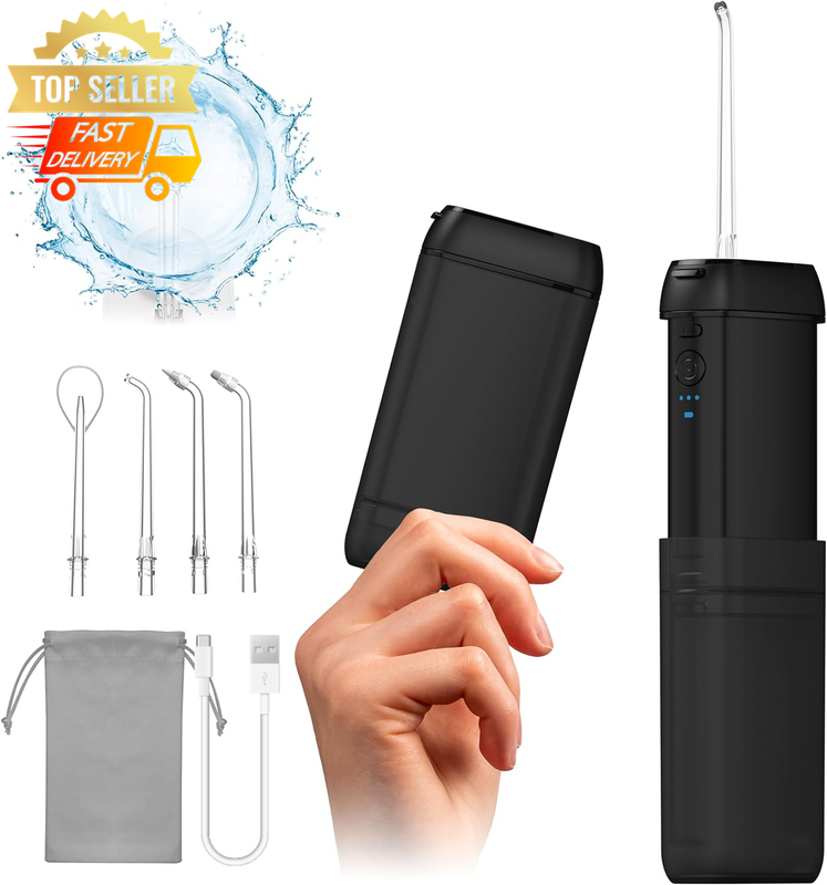 Cordless Mini Water Flosser 3 Modes IPX7 Waterproof Oral Irrigator Black