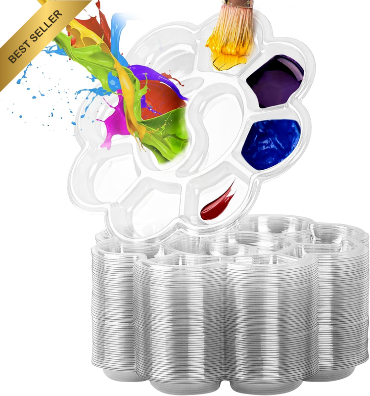Paint Palette Tray, Round, Transparent Plastic, Multi-Compartment, 10 Wells, 50P