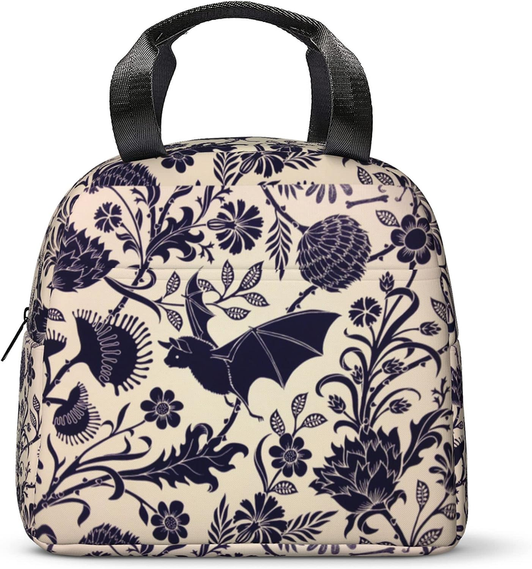 Womens Halloween Bat Flower Lunch Bag Insulated Tote Cooler Reusable Container