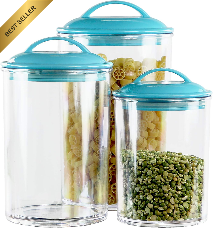 Calypso Basics 3-Piece Acrylic Canister Set, Plum Lids Large Turquoise
