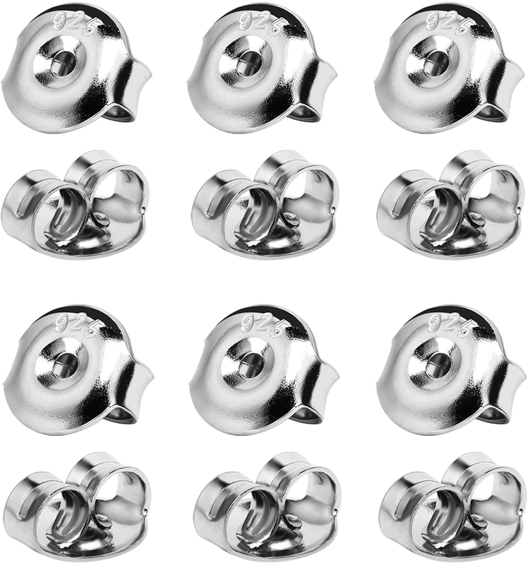 DELECO 12PCS Real 925 Silver Earring Backs, 18K White Gold Plated, Hypoallergeni