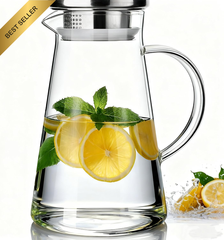 68Oz Glass Pitcher with Lid,Detachable Lid and Wide Handle, Easy to Clean Juice