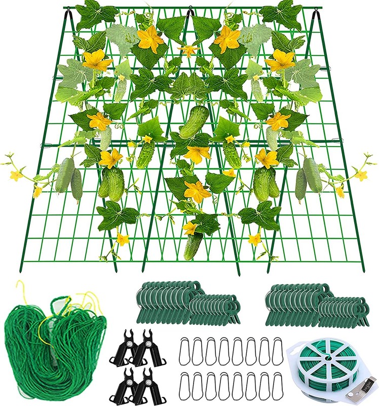 59 * 59'' A-Frame Metal Garden Cucumber Trellis Set for Raised Bed-Detachable Cu
