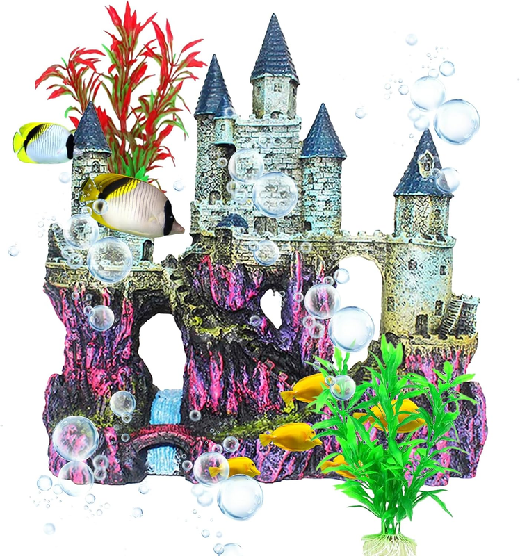 Aquarium Castle Decorations Resin Fish Tank Decor Hideout Plants Betta Cichlid