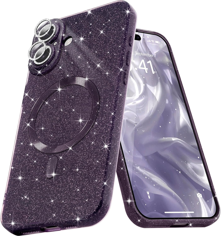 Micoden for Iphone 16 Case for Women Girls,Cute Sparkle Glitter,Dark Purple | Bl