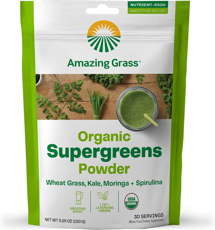 Super Green Booster Powder Smoothie Mix Spirulina Moringa Wh