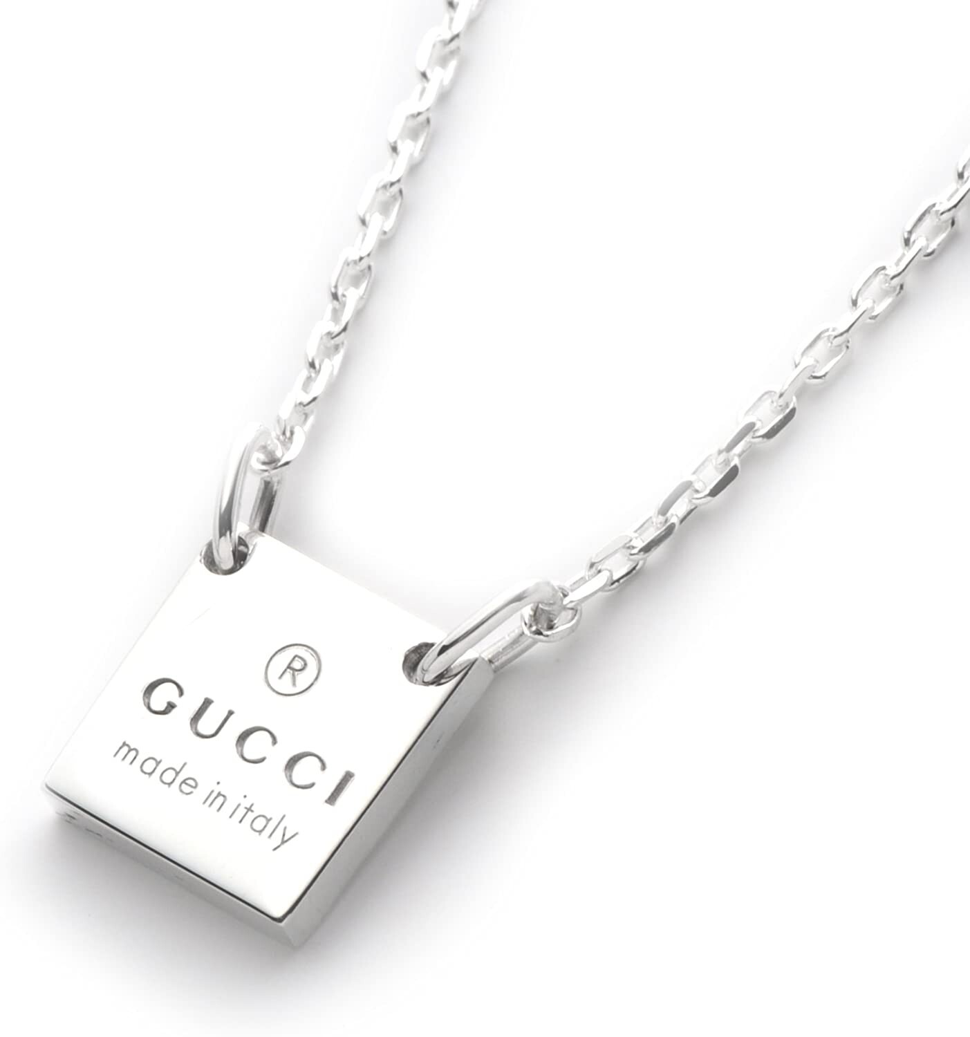 Gucci silver necklace square plate pendant 223514 J8400 8106 Gucci silver necklace square plate pendant 223514 J8400 8106