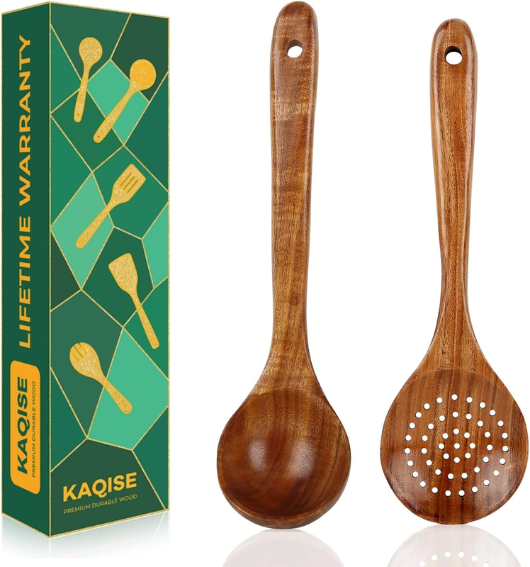 Wooden Spoons for Cooking, 2 Pcs Nonstick Wooden Utensil Set, Cooking Utensil Se
