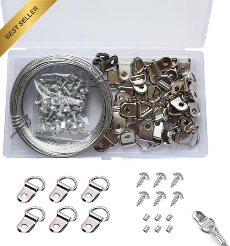 Picture Hanging Wire, 131 Pcs Picture Frame Hanging Wire with D Ring Hangers and
