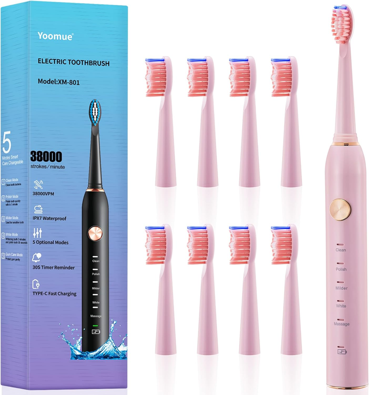 Sonic Electric Toothbrush for Adults & Kids - 5 High-Performance Modes, 8 Replac