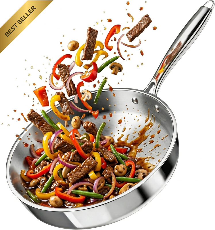 24Cm 3-In-1 Nonstick Frying Pan - 304 Stainless Steel Pan, Multi-Functional Skil