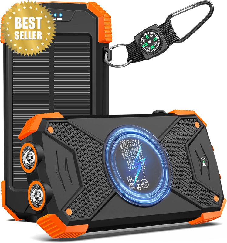Solar Power Bank 10,000Mah, Portable Wireless Charger, 20W Fast Charging Externa