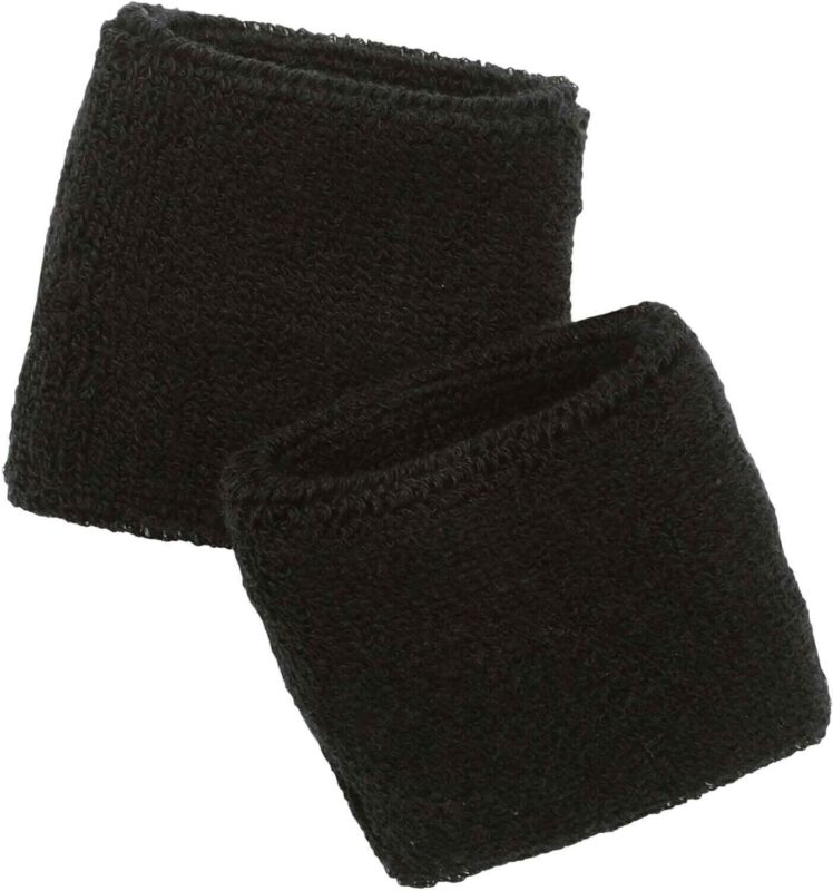 Black Wrist Sweat Bands Cotton Terry Absorbent Elastic Protective Band Black New
