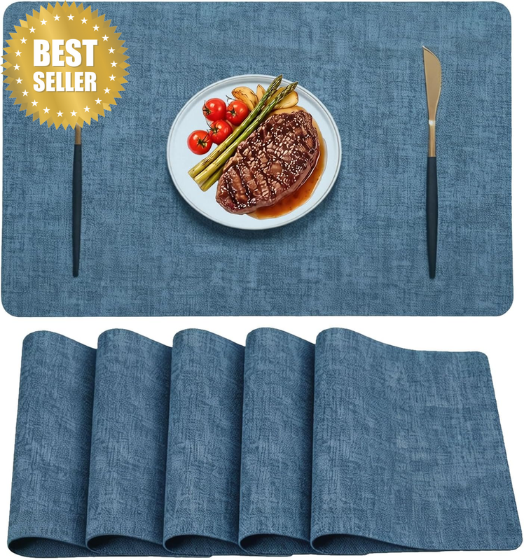 6 Pack Faux Leather Placemats Set of 6 Heat Resistant Washable Table Mats Non Sl