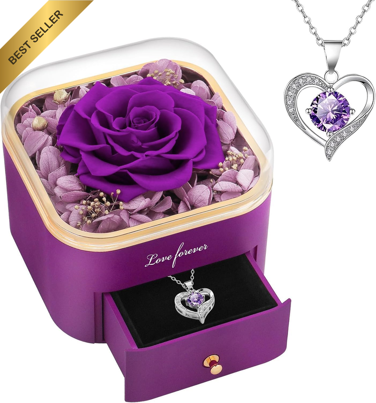 Valentines Day Gifts Preserved Real Rose with Necklace Eternal Roses Fresh Flowe