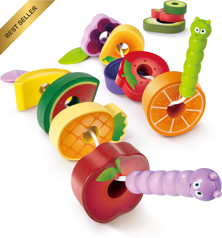 Wooden Fruit Sorting Caterpillar - Educational Food Learning Toy Set - Color Mat
