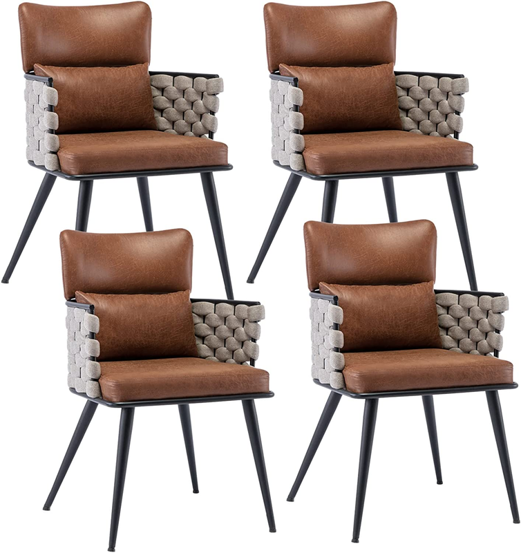 S Set Of 4, Handmade Woven Kitchen Chairs, Suede
