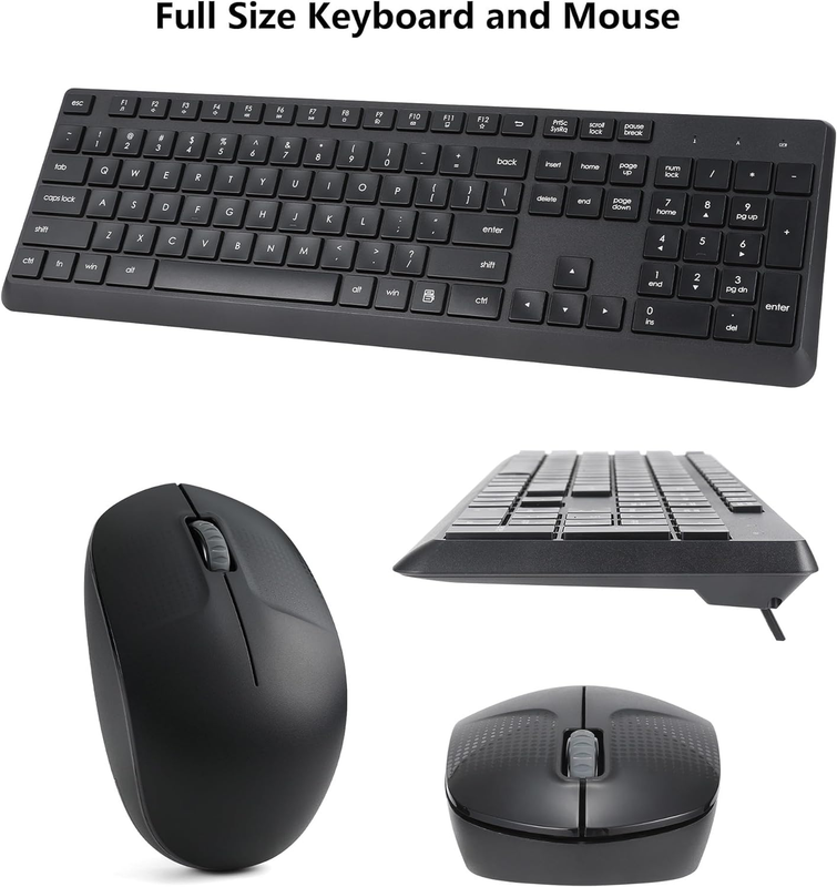 Wireless Keyboard and Mouse Combo for Windows, 2.4G Full-Sized External Cordless