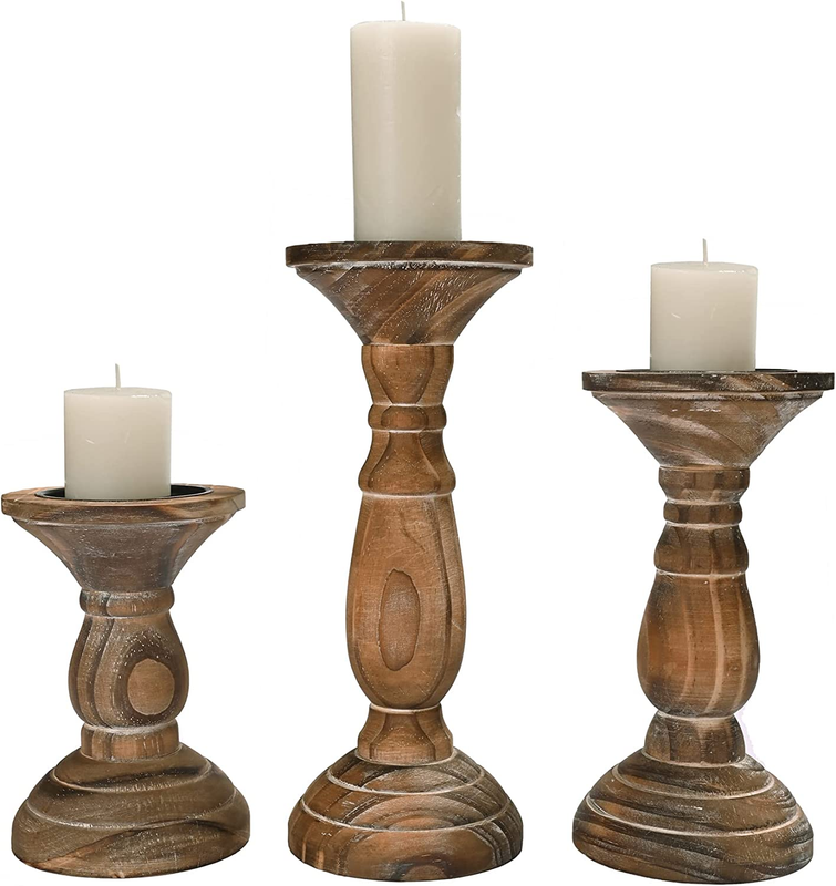 Pillar Candle Holder Set of 3, Farmhouse Decor Living Room Tall Candle Holders f