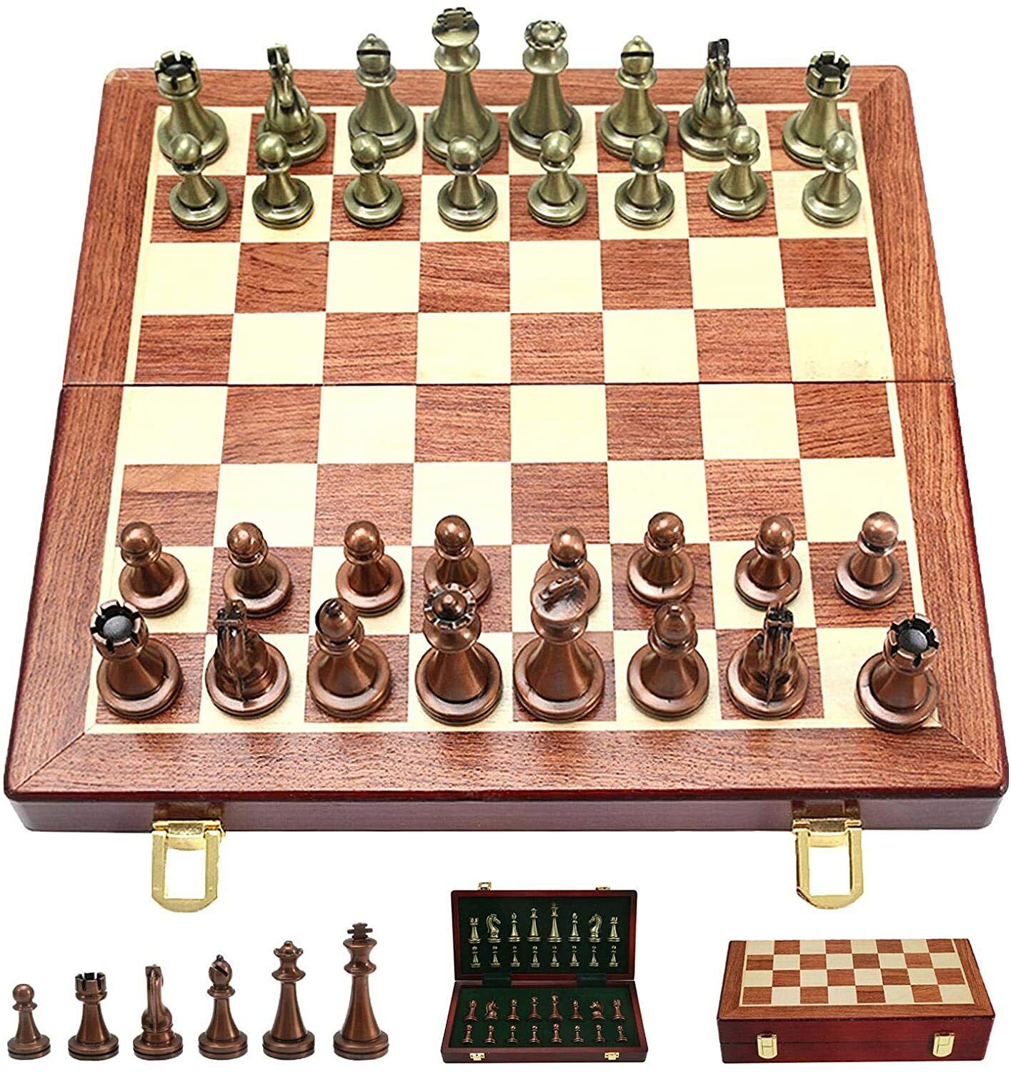 Metal Chess Set Foldable Wooden Chess Board Zinc Alloy Chess Pieces
