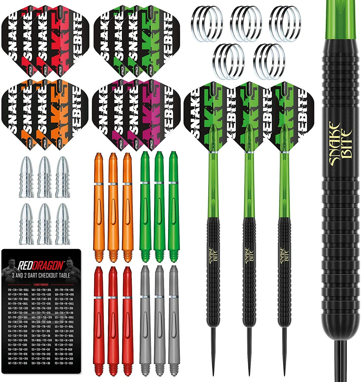Snakebite Darts Set 22gram Peter Wright 50 Piece Ultimate Accessories