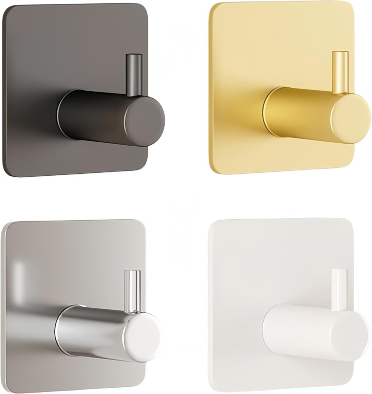 4 Packs Square Self - Adhesive Heavy Duty Hooks for Hanging Robes, Towels, and C