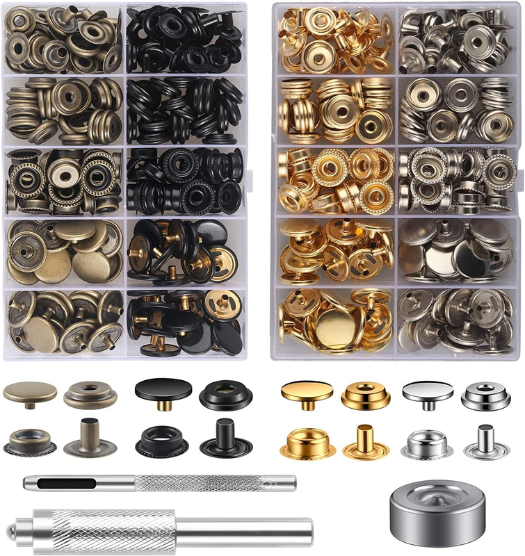 400Pieces (100 Sets) Leather Snap Fastener Kit Tool 5/8Inches (15Mm) Snap Button