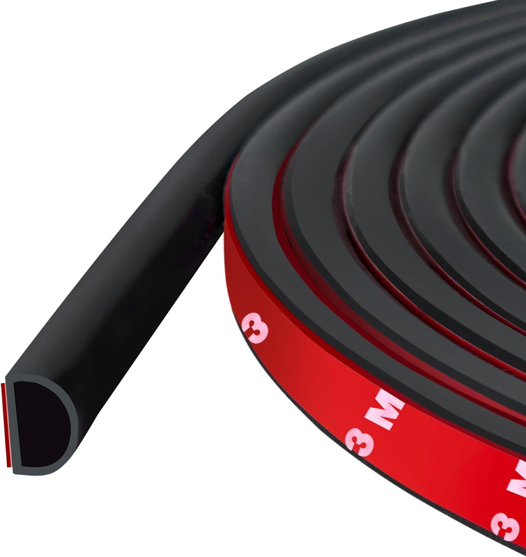 20FT Black Silicone D-Shape Door Weather Stripping Self-Adhesi...