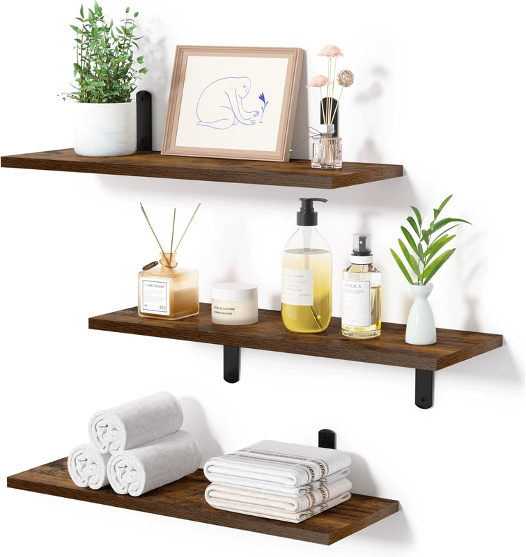 Floating Shelves for Wall Decor Storage, Wall Mounted Shelves Set of 3, Sturdy S