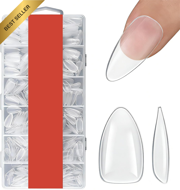 600Pcs Short Almond Gel Nail Tips, Gel Tips Pre-Shaped Half Matte Full Cover Cle