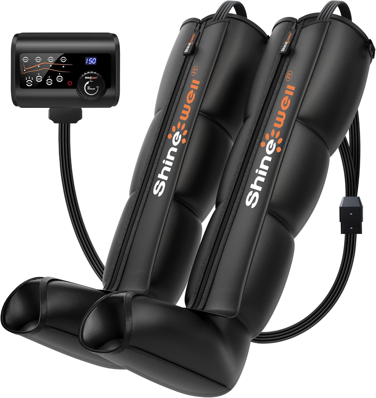 SHINE WELL Air Compression Massager, Professional Recovery System for Muscle Revival, Sequential Compression Therapy with 11 Intensities, 4 Selectable Massage Areas (Medium)