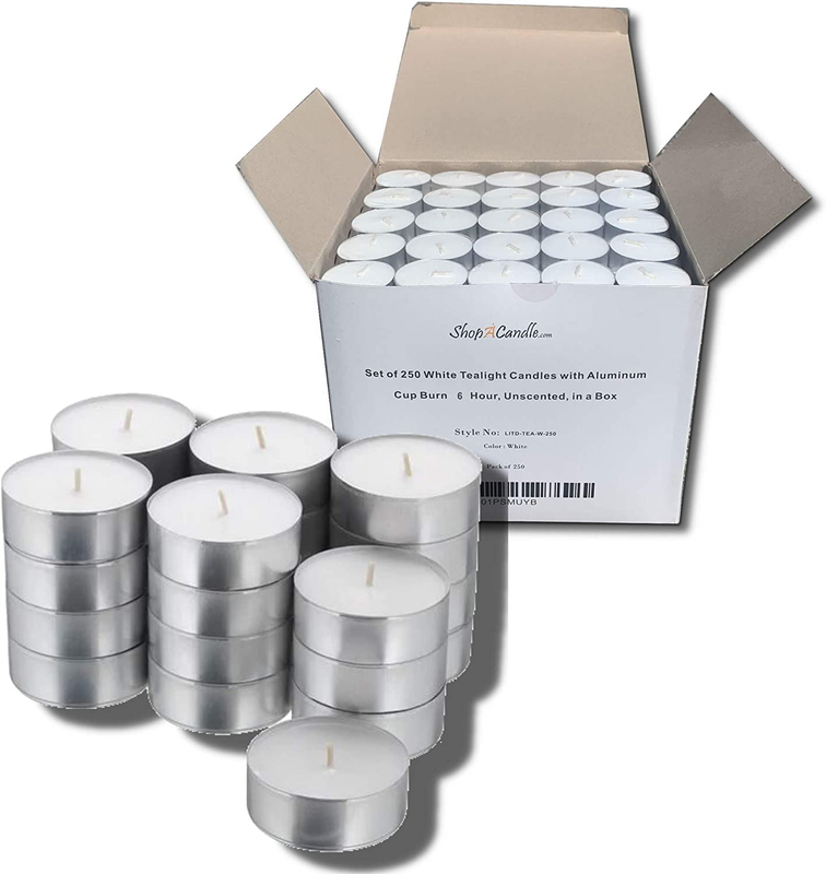 Bulk Set of 250 Unscented Tea Light Candles 6hr Long Burn Smokeless Tea Lights