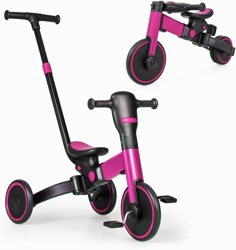 4 in 1 Toddler Tricycle, Folding Kids Trike Baby Balance Bike W/Adjustable Paren