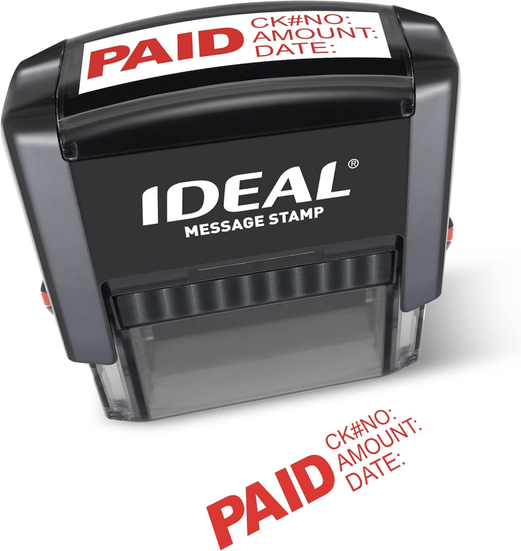 Self Inking Stamp  English Text Paid with Fill-In Fields Check No