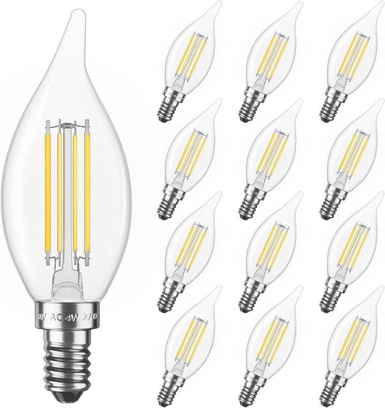 12-Pack Chandelier Light Bulbs, E12 LED Candelabra Bulb 40 Watt, 2700K Warm Whit