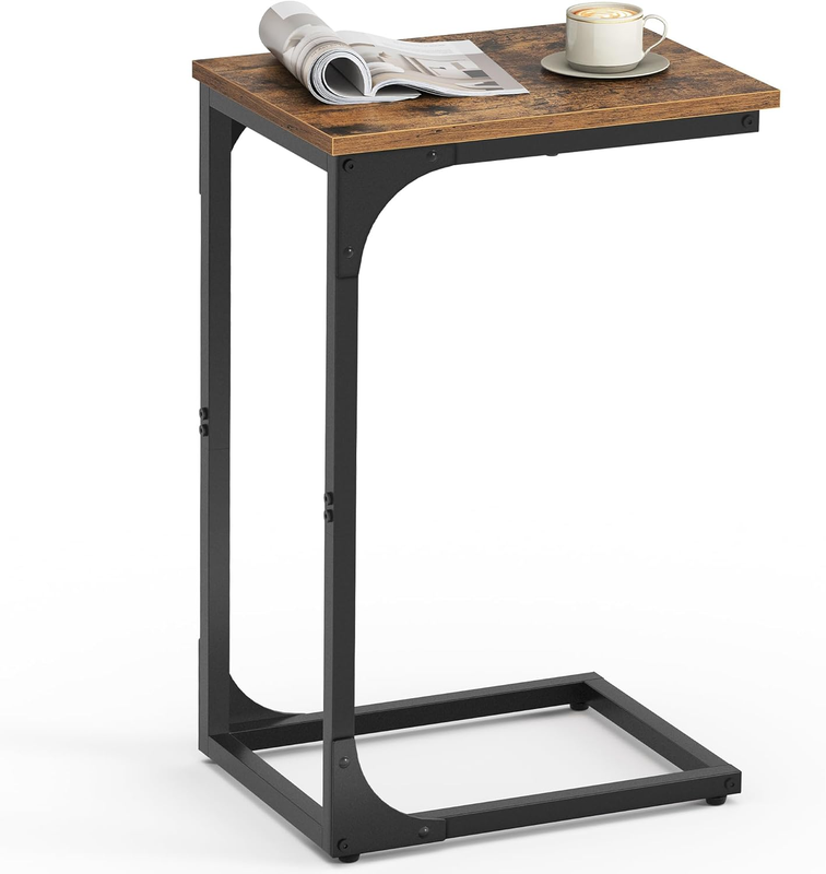 C-Shaped End Table, Small Side Table for Couch, Sofa Table with Metal Frame for