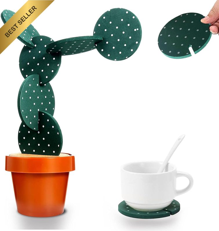 Coasters Cactus Set of 6 DIY Funny Coasters for Drinks with Flowerpot Holder,Nov