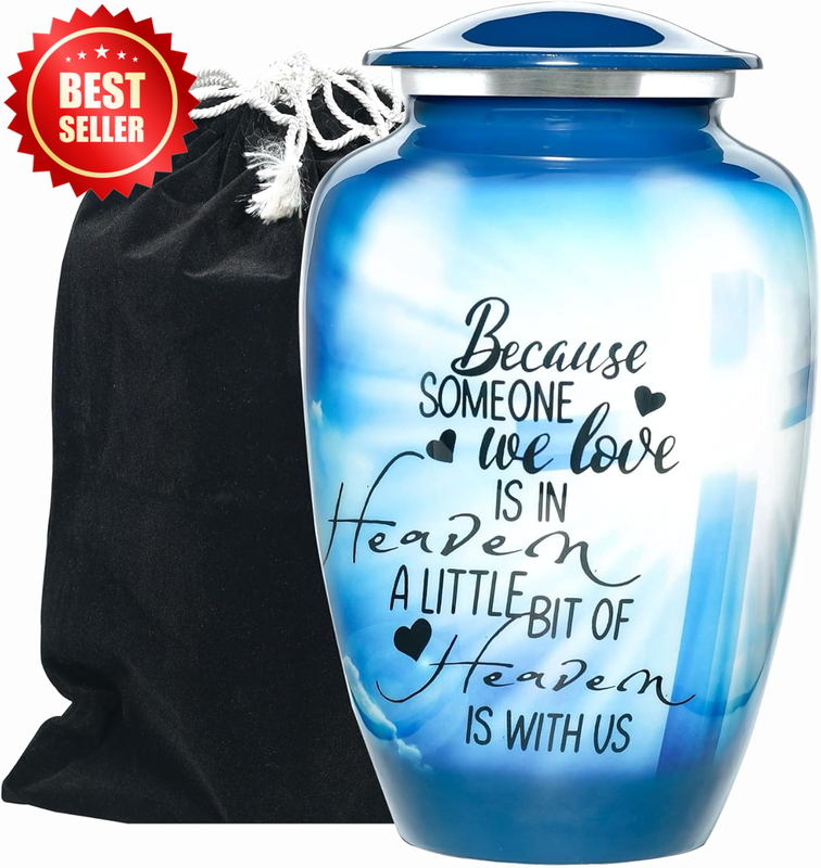 Handcrafted Urn for Human Ashes Adult Male Female Blue Cross Memorial US