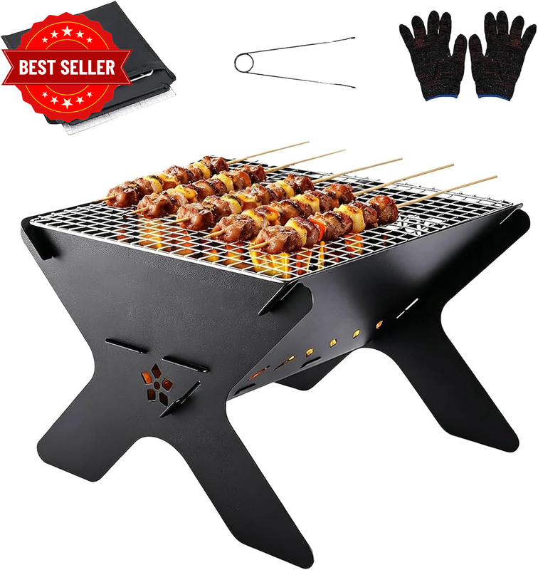 Collapsible Coal Gril - Portable Outdoor Barbecue and Fire Pit with Carry Bag, I