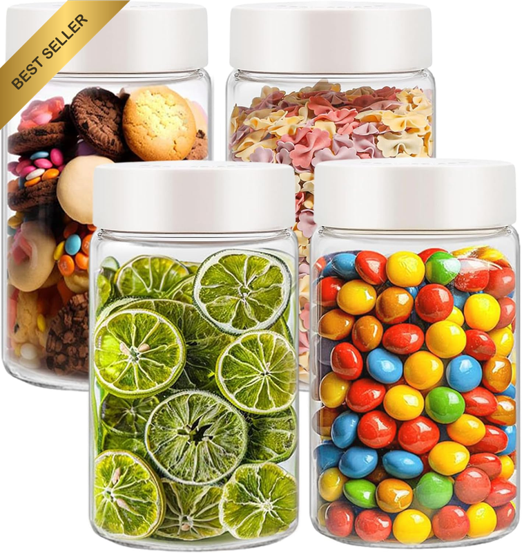 High Borosilicate Glass Jars with Lids Air Tight, Mason Jars, Overnight Oats Con
