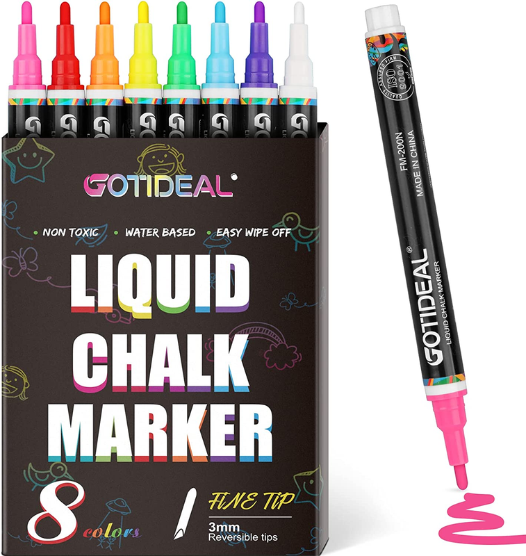 Liquid Chalk Markers, Fine Tip 8 Colors Washable Window Chal