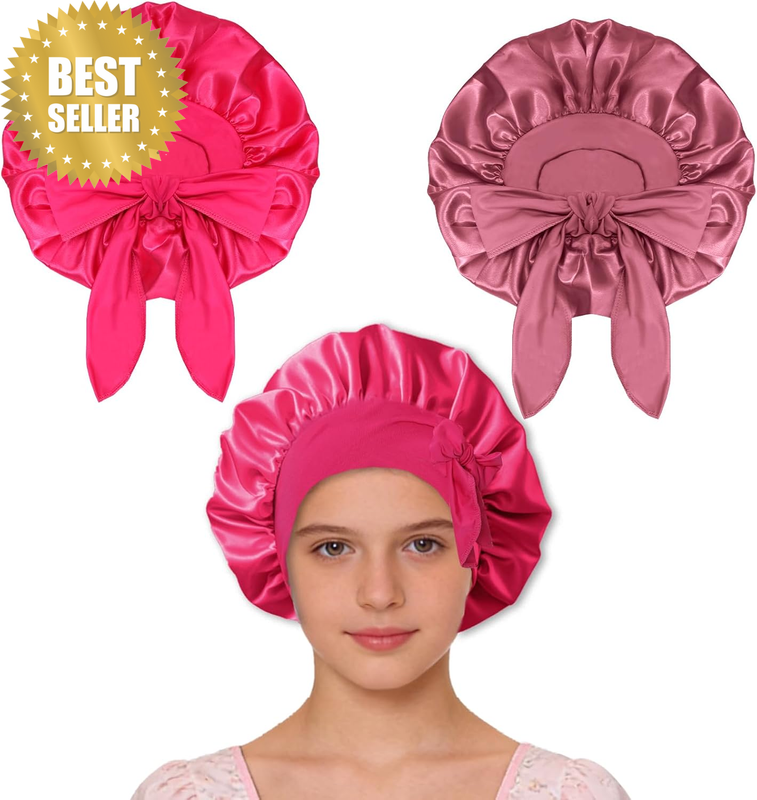 2 PCS Silk Satin Bonnet Adjustable Elastic Band Sleeping Cap for Curly Natural H