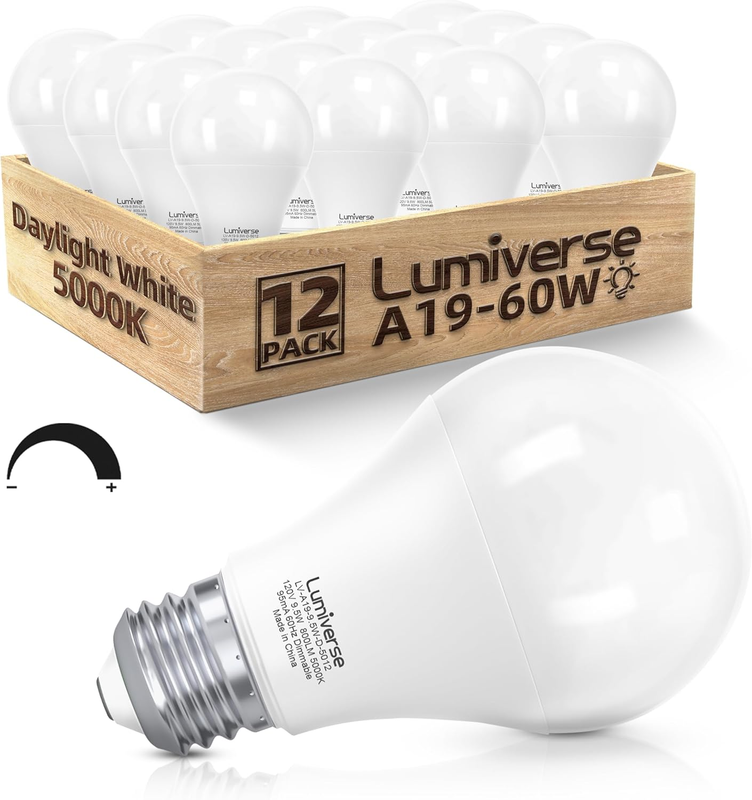 12 Pack Dimmable Light Bulbs, 60W Equivalent 9.5 Watt, E26 Standard Bulb Base A1