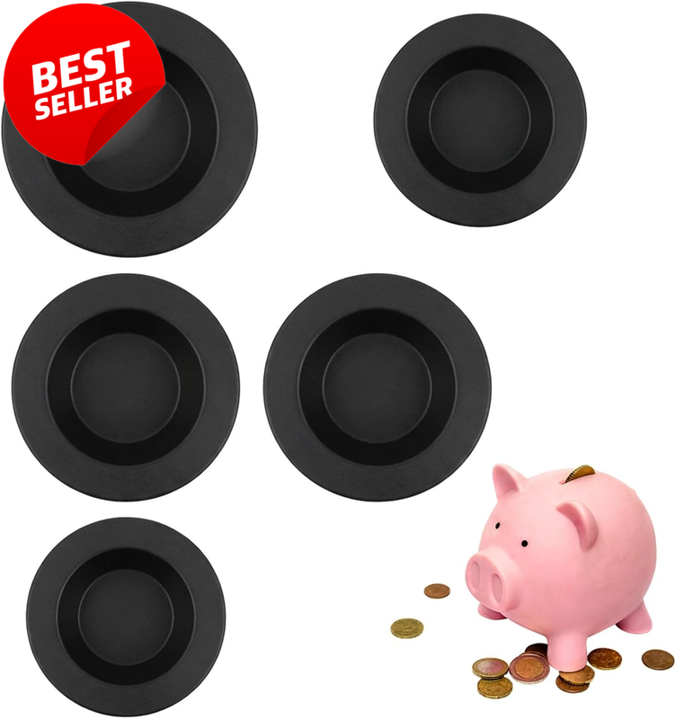 5Pcs Piggy Bank Stopper Rubber Plugs Assorted Sizes Coin Box Hole Cover Black US